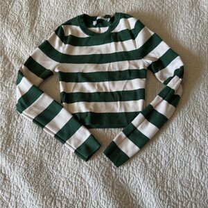 Striped Green and White Long Sleeve Top